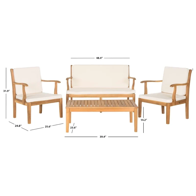 SAFAVIEH Outdoor Living Del Mar Brown Acacia Wood 4-piece Beige Cushion Patio Set - 48W x 25D x 32H