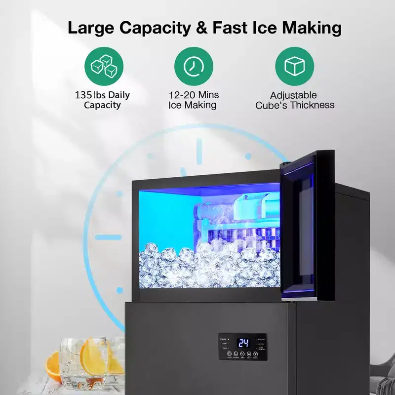 Tylza Commercial Built-in or Freestanding Ice Maker 160Lbs/24H in Black
