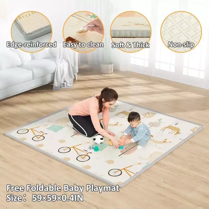 Baby Playpen with Mat 59 x 59 In, Indoor & Outdoor Activity Center, Safety Baby Fence