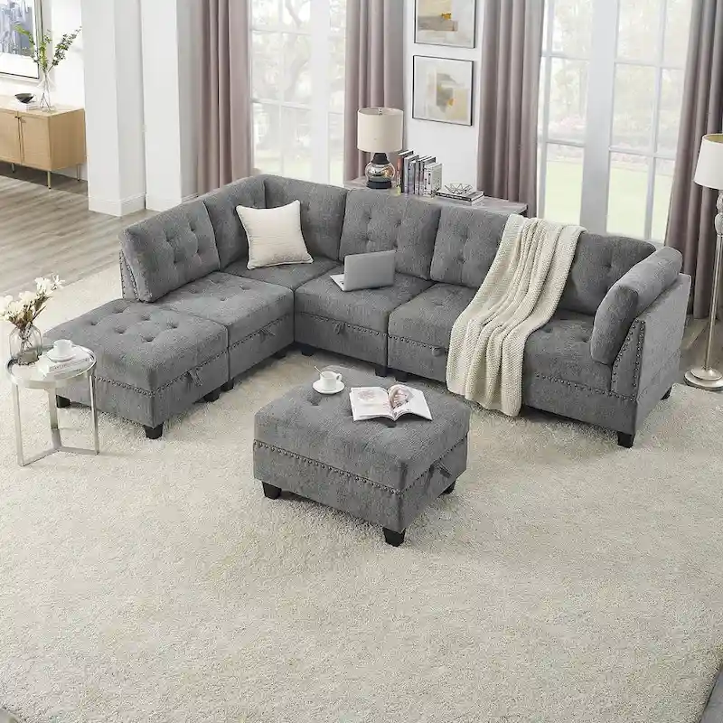 DIY Combination Modular Sectional Sofa, Gray