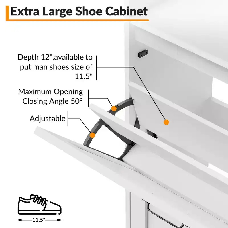 Shoe Cabinet with 4 Flip-Up Drawers Hidden Shoe Storage Cabinet with Open Storage for Entryway Hallway Bedroom Shoe Organizer Cabinet