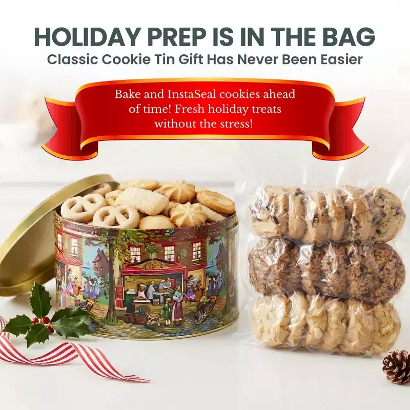InstaSeal Vacuum Sealer Food Saver Bag Sealer Machine Upright Suction Base With 50 Food Safe Storage Bags