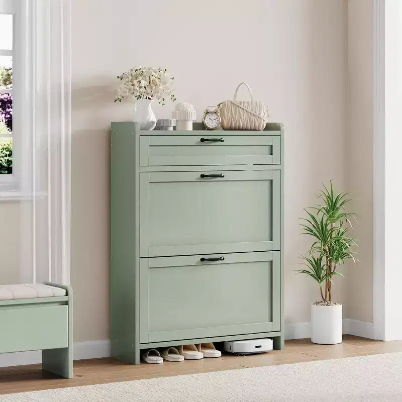Modern Turn Drawer Shoe Cabinet, Space-Saving Storage Organizer for Entryway