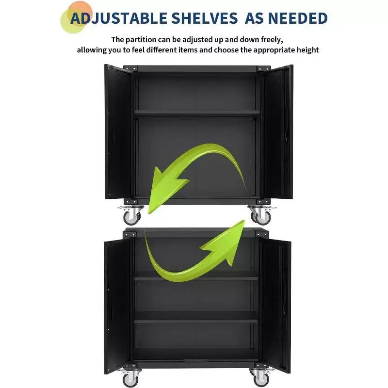 Rolling Tool Storage Cabinet with Wheel, Heavy Duty Metal Garage Storage Organizer with Adjustable Shelf & Locks, Tool Cabinet for Warehouse Workshop