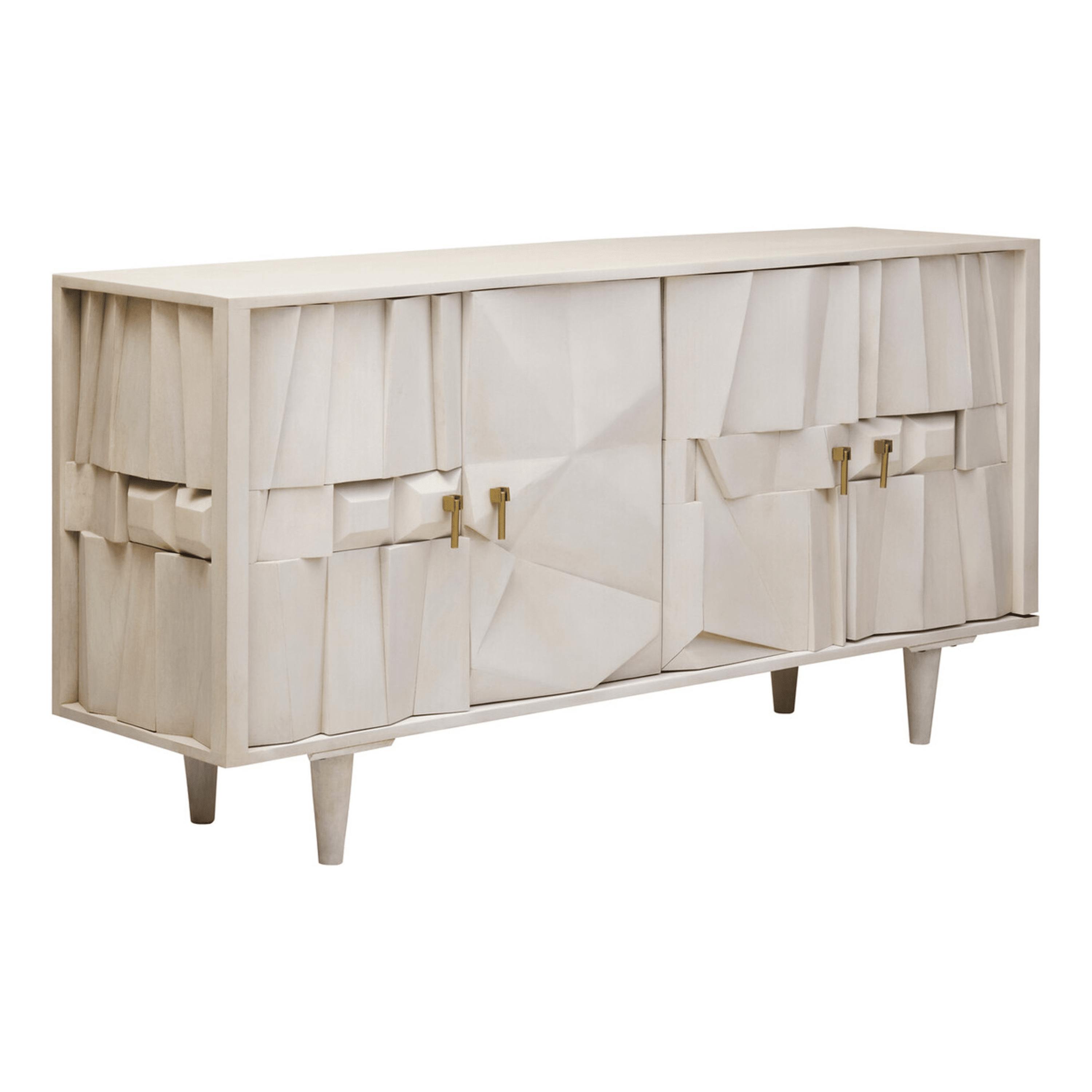 4 Door Geometric Whitewash Wood Sideboard