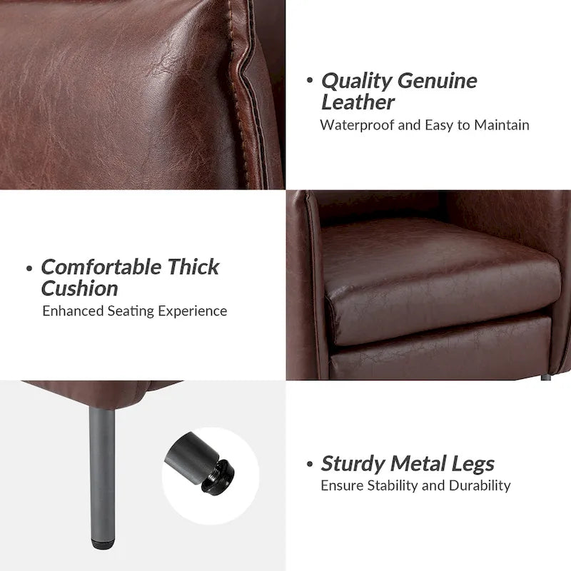 Modern Accent Chair – Black / Brown / Grey / Camel / Navy / Beige, Vegan Leather, Metal Legs, Seats 1
