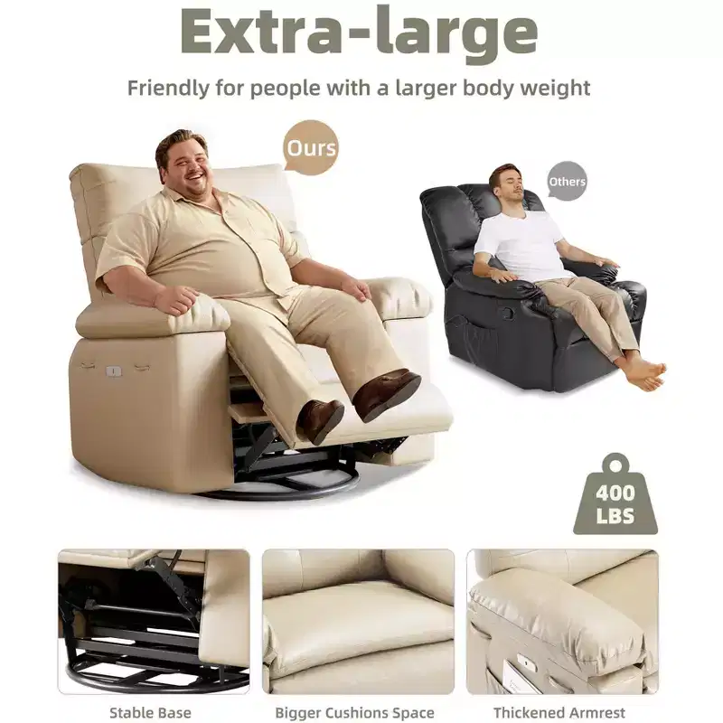 Living Room Manual Massage Chair, 360-Degree Rotating Massage Chair with Remote Control, PU Leather Leisure Chair with Side Pockets