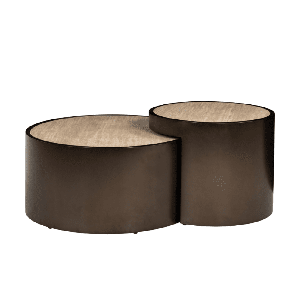 Bronze Nested Coffee Tables with Faux Travertine Top