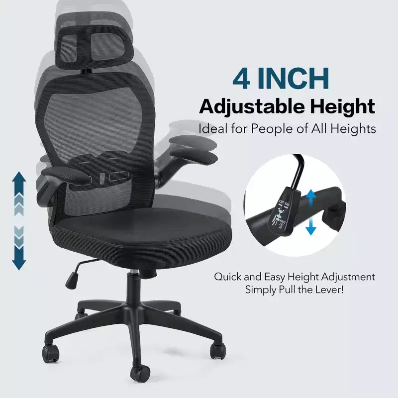 Ergonomic Mesh Office Chair with Headrest, Lumbar Support & Flip-Up Arms
