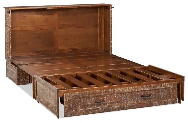 Parker Cabinet Bed with Memory Foam Mattress, Weathered Brown