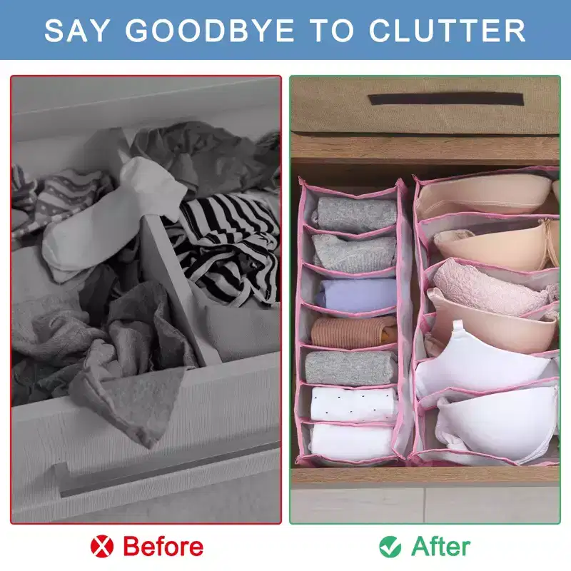 Unique Bargains Nylon Mesh 7 Grids Wardrobe Clothes Organizer Compartment Storage Box 2 Pcs