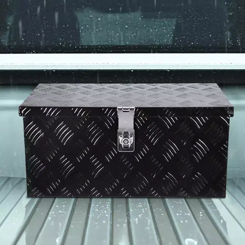 VEVOR Heavy Duty Aluminum Truck Bed Tool Box, Stripes Plated Tool Box with Side Handle and Lock Keys, Storage Toolbox Chest Organizer, Black
