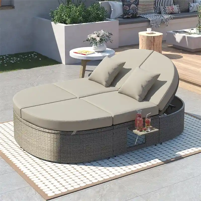 Outdoor Sun Bed Patio 2-Person Daybed with Cushions and Pillows