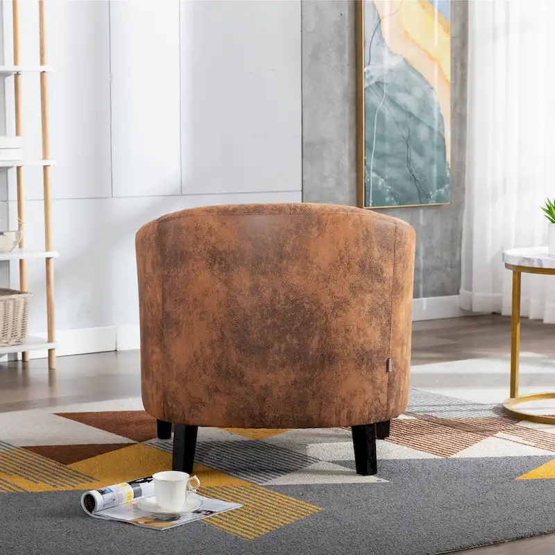 Accent Barrel chair living room chair with nailheads and solid wood legs