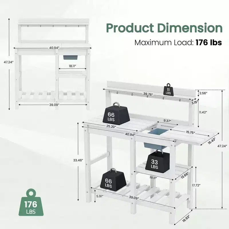 Hyleory HDPE Weather-Resistant Potting Bench Table with Storage Shelf