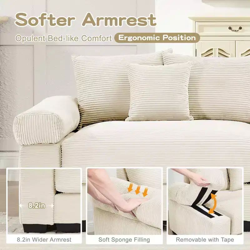 Oversized Cloud Modular Sectional Couch,Convertible Sectional Couches Deep Seat Extra-Wide Armrests