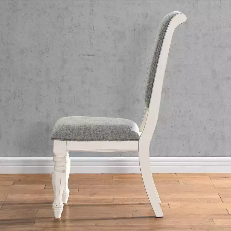 Roundhill Furniture Belleza Solid Wood Upholstered Dining Chairs, Antique White, Set of 2