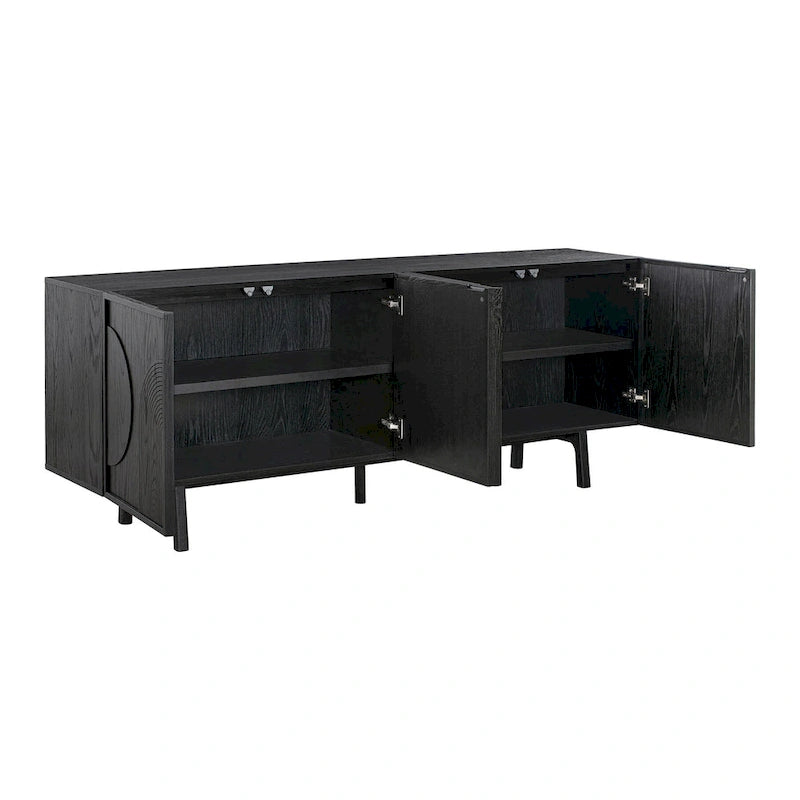 79 in. Serving Cabinet Buffet Sideboard Console with 4 Doors, Black Oak