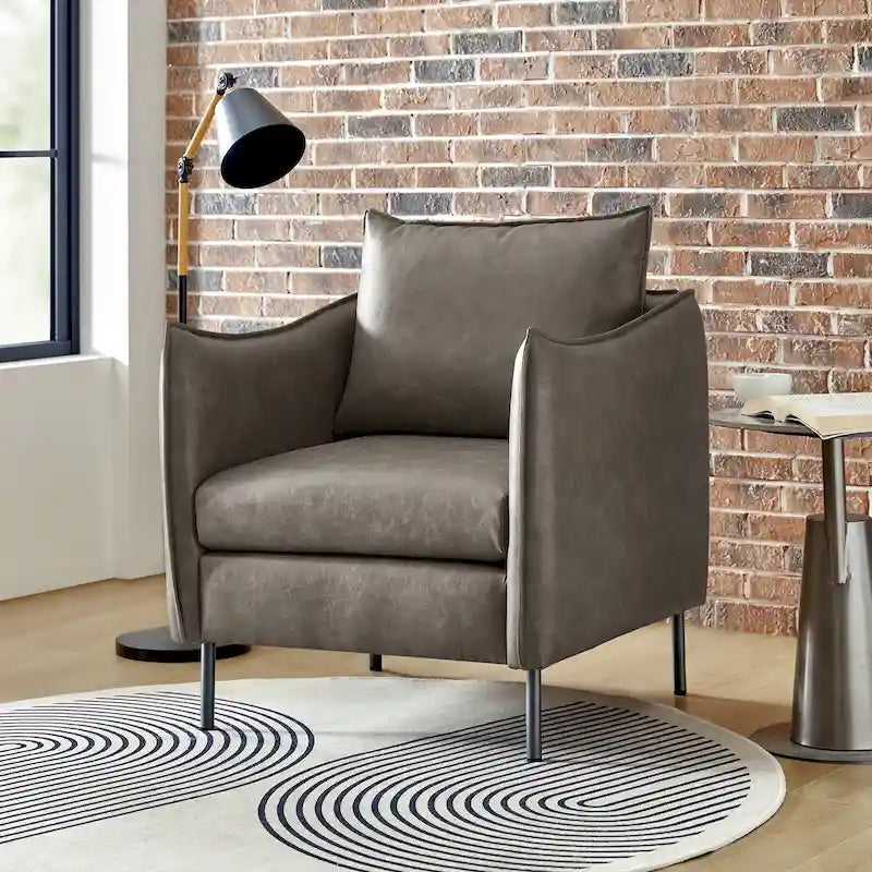 Modern Accent Chair – Black / Brown / Grey / Camel / Navy / Beige, Vegan Leather, Metal Legs, Seats 1