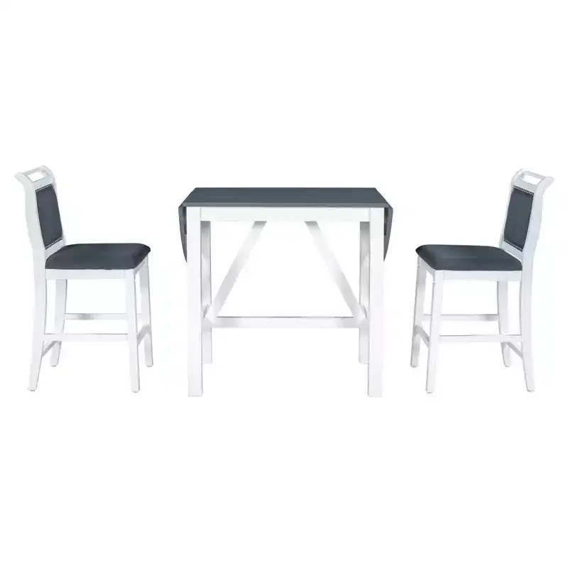Whisen 3-Piece Wood Counter Height Drop Leaf Dining Table Set with 2 Upholstered Dining Chairs