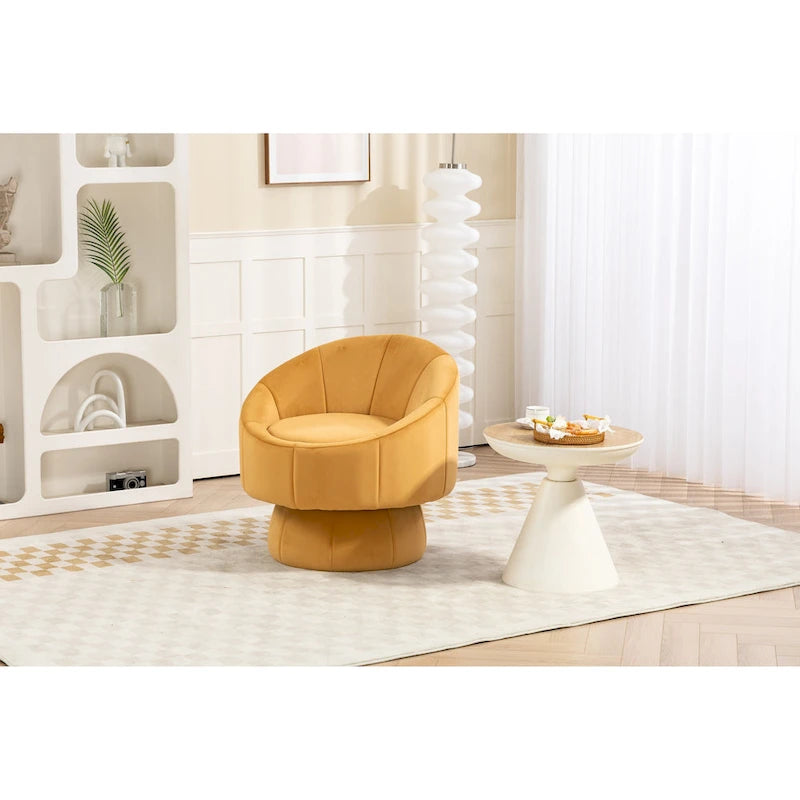 360° Swivel Accent Chair – Dark Yellow / Purple / Beige, Velvet, Wood Frame, Seats 1