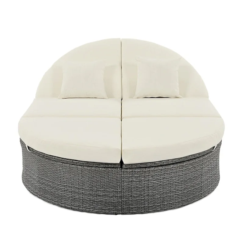Outdoor Sun Bed Patio 2-Person Daybed with Cushions and Pillows