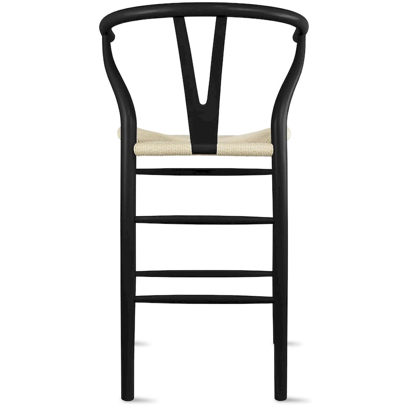 Solid Wood Countertop Height Barstool with Open Y Back, Farmhouse Woven Seat