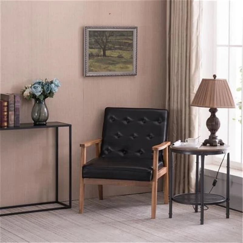Button-Tufted Slipper Chair – Black, PU Leather, Solid Wood Frame & Legs, Seats 1