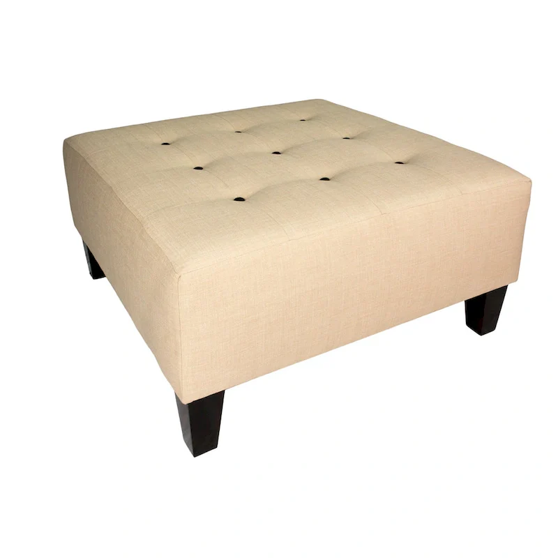 Button Tufted Upholstered Square Ottoman | Blue | Modern Accent Footrest