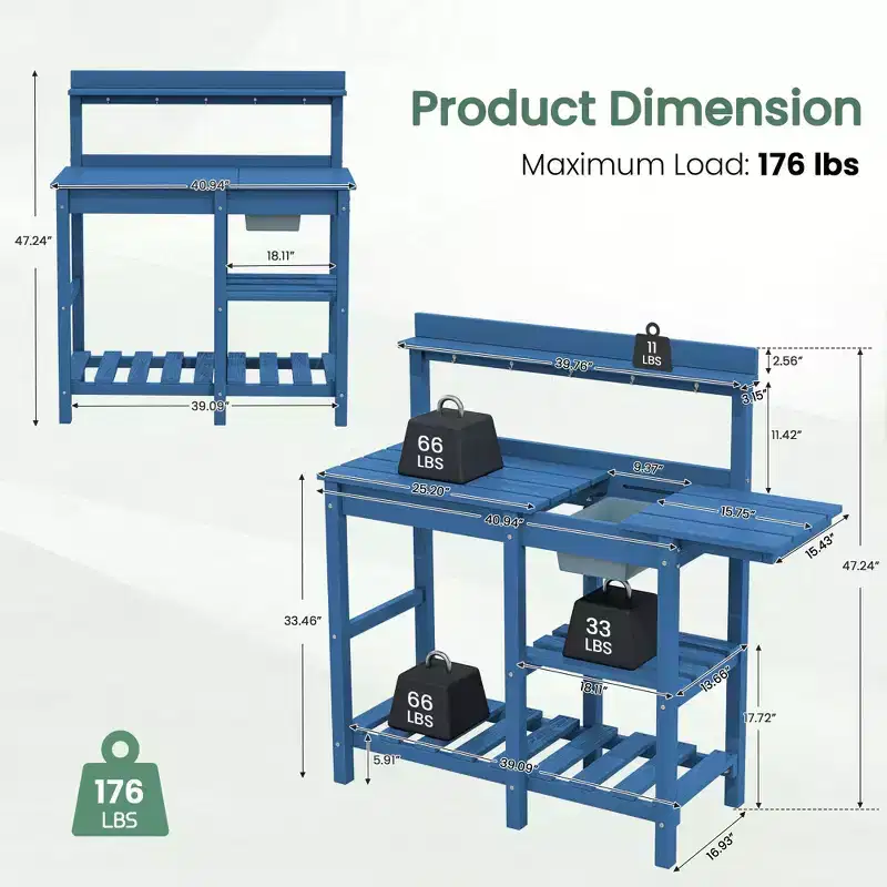 Hyleory HDPE Weather-Resistant Potting Bench Table with Storage Shelf