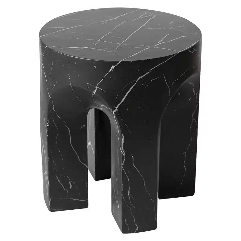 LeisureMod Crus 18 Sculptural Fiberstone End Table - Round Vaulted Base Side Table