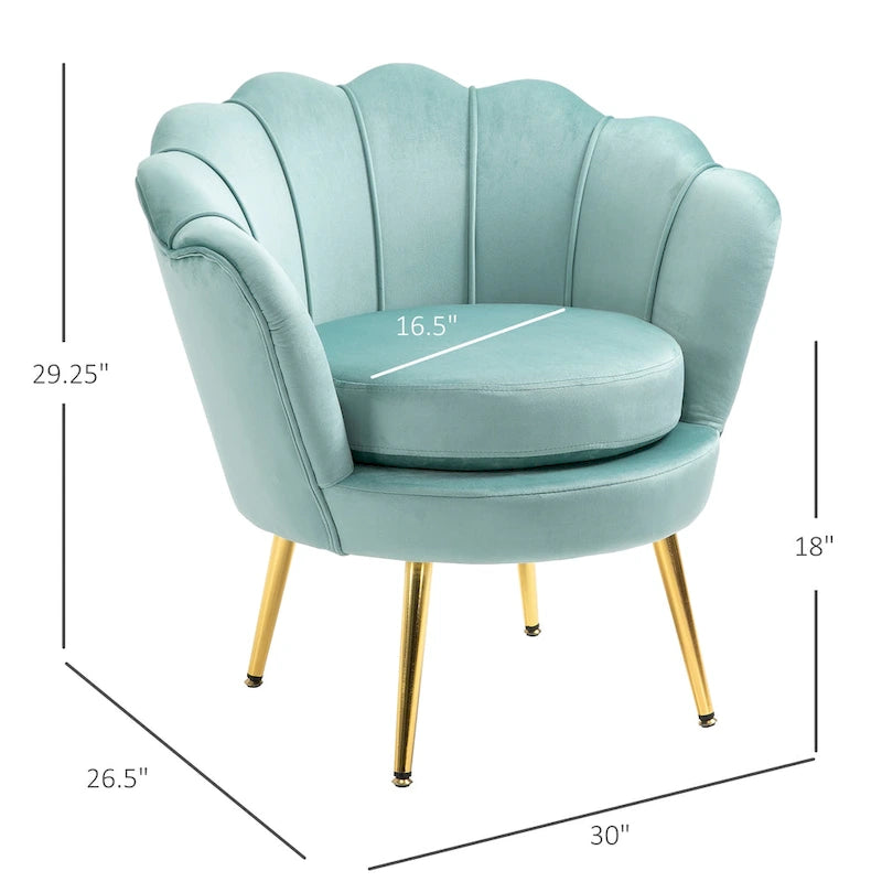 HOMCOM Elegant Velvet Fabric Accent Chair/Leisure Club Chair with Gold Metal Legs for Living Room - 29.5 x 24.75 x 28.75
