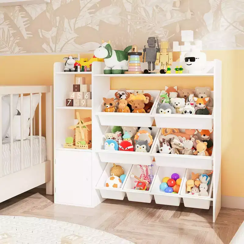 Kids Toy Organizer with 8 Removable Bins, Large Toy Box & Bookshelf Combo for Bedroom, Nursery, Classroom for Toys Books