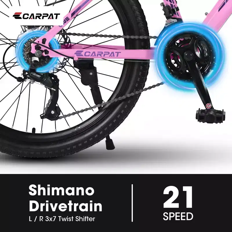Okak 24/26IN Mountain Bike with 21 Speeds and Dual Disc Brakes, Kids Bike with 100mm Front Suspension, Dirt Bike for Teenagers and Women
