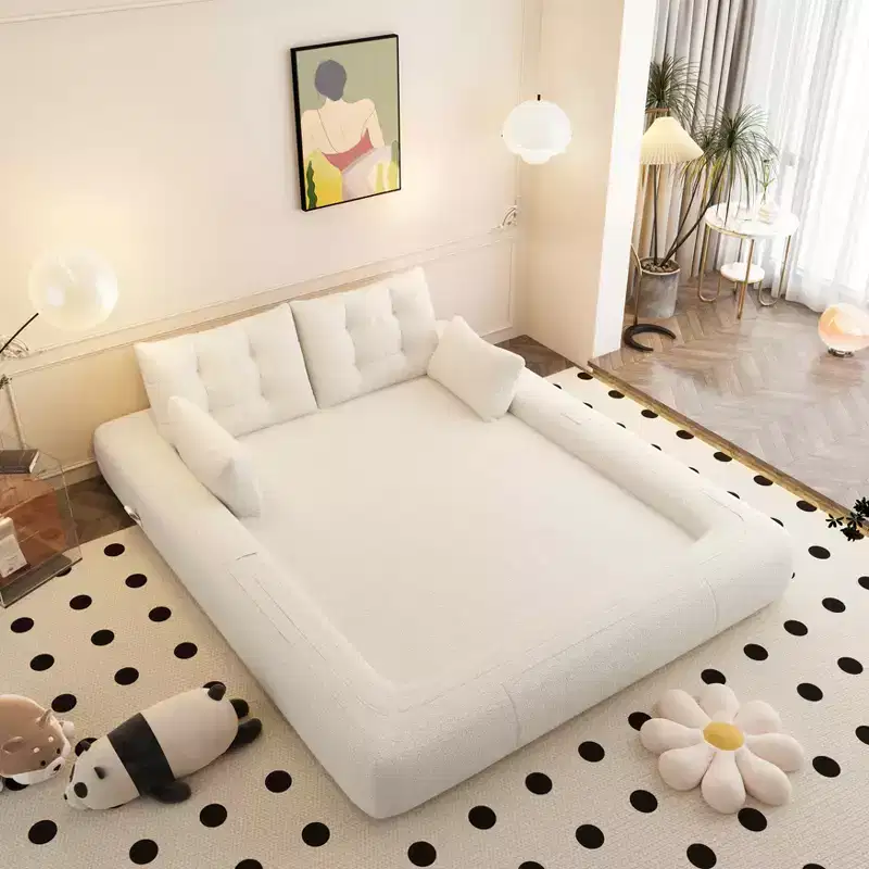 78.7 Inch Multifunctional Foldable Sofa Bed, 3-in-1 Teddy Fabric Foam Filled, Beige