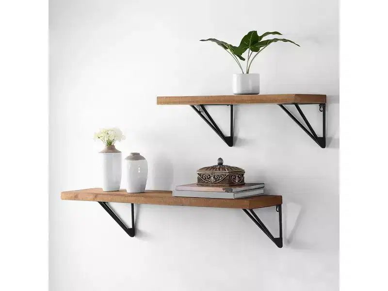 Banria 36 & 24 Metal/Wood Wall Shelves - WDC5000 - Brown/Black - Safavieh
