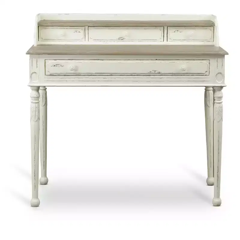 Anjou Traditional French Accent Writing Desk White/Light Brown - Baxton Studio: 4 Drawers, Mindi-Wood Top, Home Office Furniture