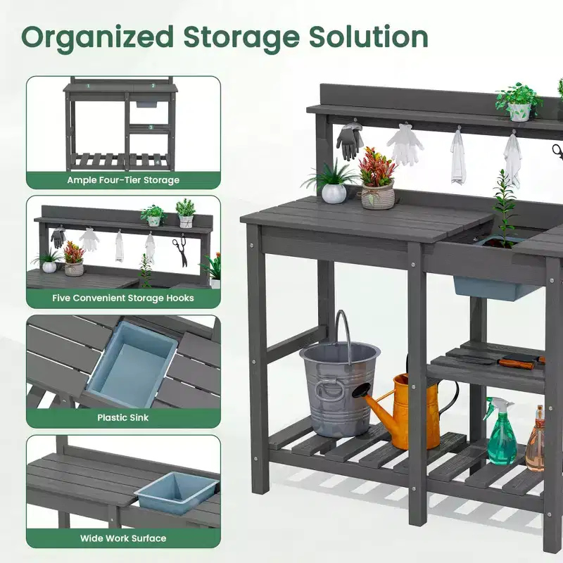 Hyleory HDPE Weather-Resistant Potting Bench Table with Storage Shelf