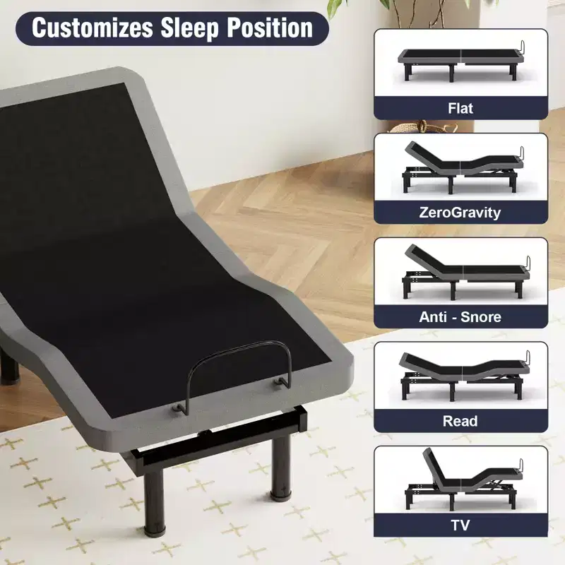 Dyonery Split King Adjustable Bed BaseUpdated Adjustable Bed Frame , Wireless Remote Smart Bed Base