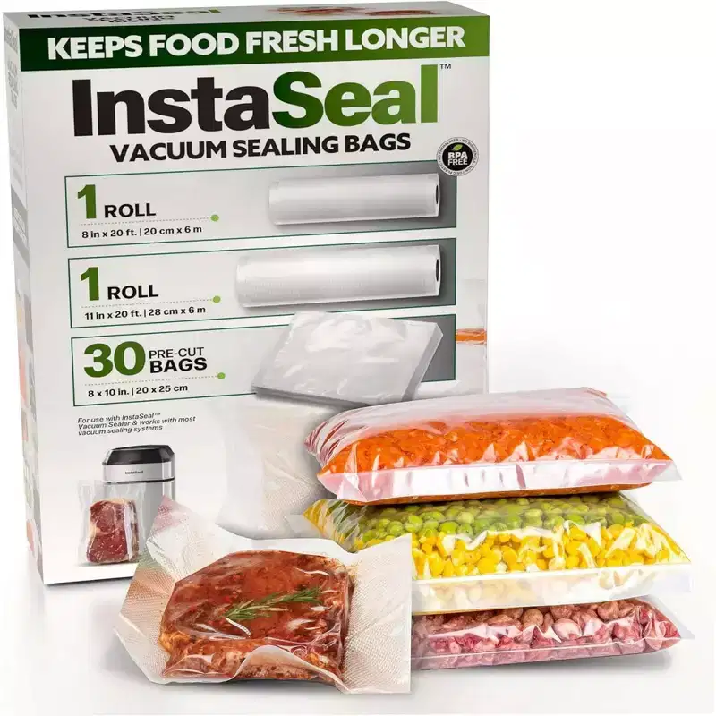 InstaSeal Vacuum Sealer Food Saver Bag Sealer Machine Upright Suction Base With 50 Food Safe Storage Bags