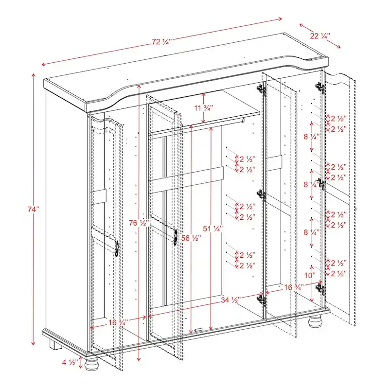 Palace Imports 100% Solid Wood Kyle 4-Door Wardrobe Armoire with Solid Wood or Mirrored Doors