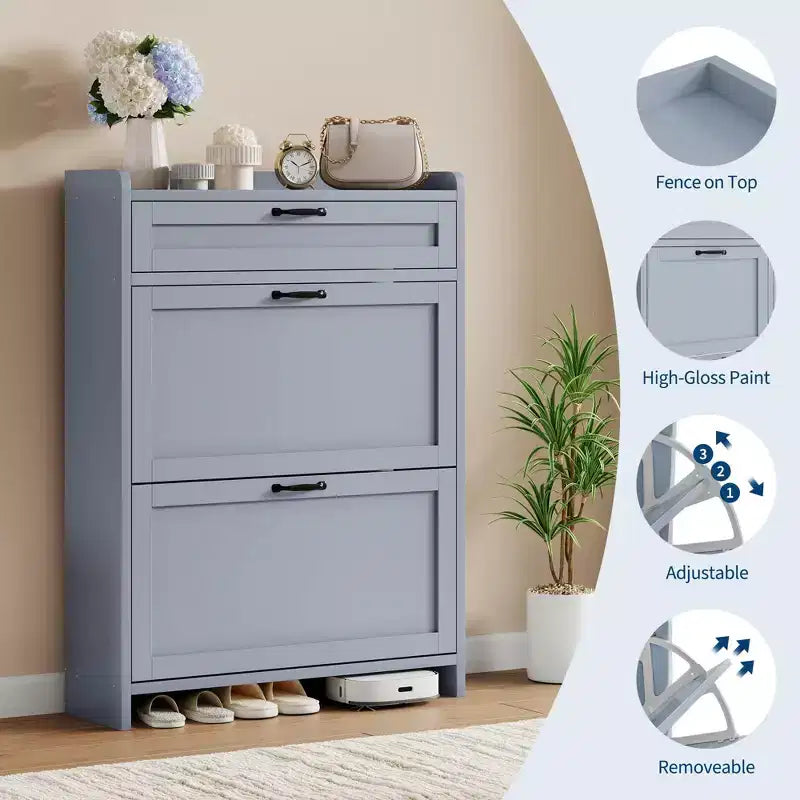 Modern Turn Drawer Shoe Cabinet, Space-Saving Storage Organizer for Entryway