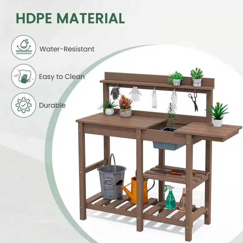 Hyleory HDPE Weather-Resistant Potting Bench Table with Storage Shelf