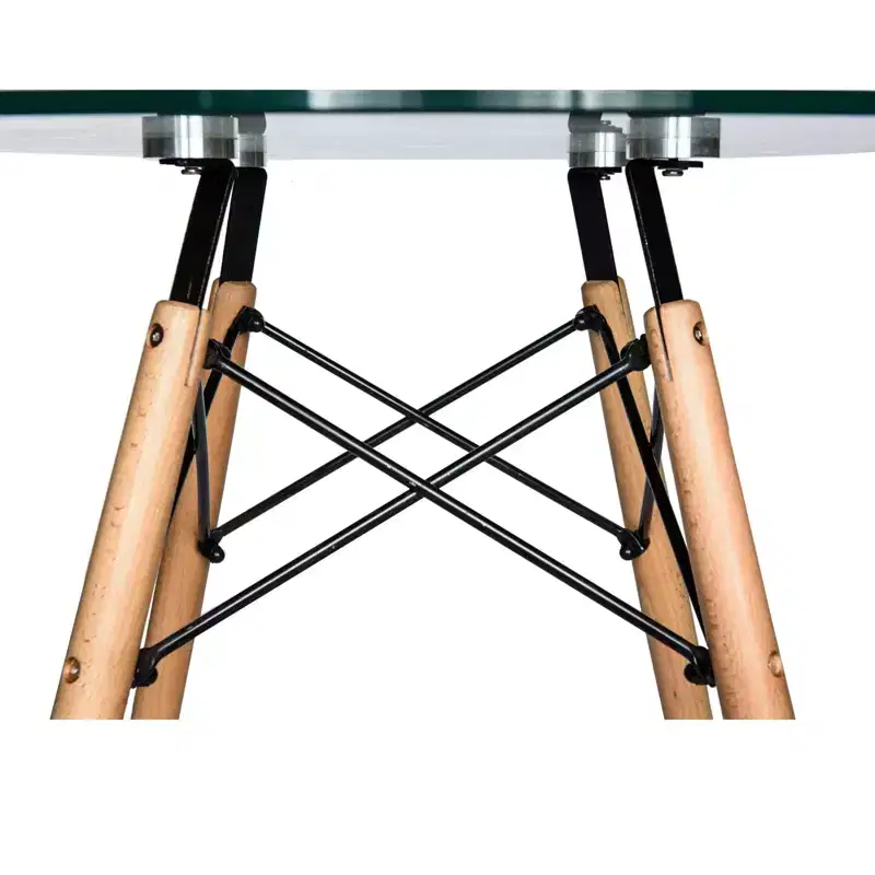 LeisureMod Dover 3-Piece Dining Set  31 Round Clear Glass Bistro Table with 2 Acrylic Chairs with Wooden Dowel Legs, Modern Kitchen, Dining Room