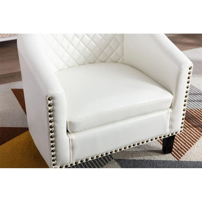 Barrel Accent Chair – Black / Brown / White, PU Leather, Nailhead Trim, Solid Wood Legs, Seats 1