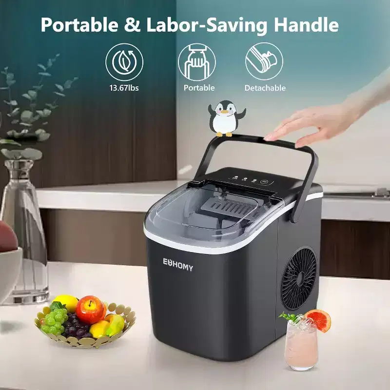 EUHOMY 26 Lbs. Countertop Bullet Ice Maker, Black