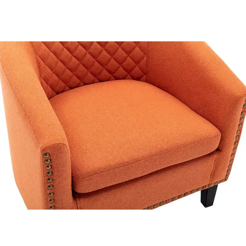Accent Barrel chair living room chair with nailheads and solid wood legs