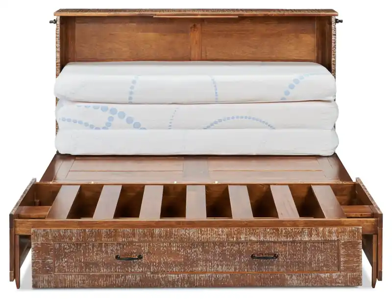 Parker Cabinet Bed with Memory Foam Mattress, Weathered Brown