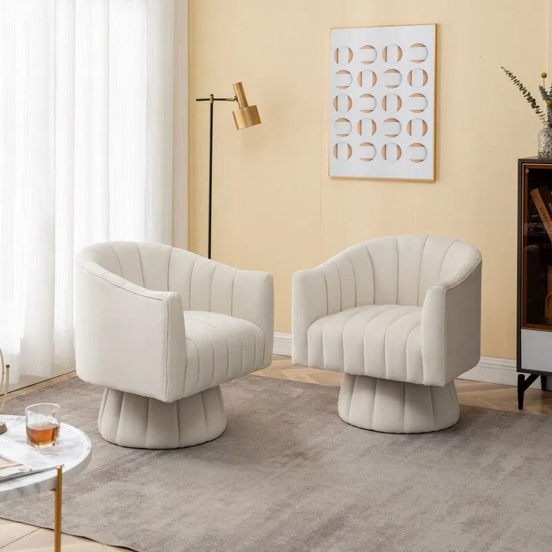 SEYNAR Modern Glam Velvet Upholstered Round 360 Degree Swivel Accent Barrel Chair Set of 2