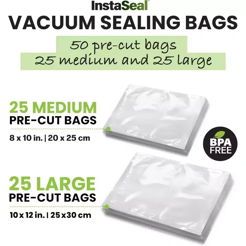 InstaSeal Vacuum Sealer Food Saver Bag Sealer Machine Upright Suction Base With 50 Food Safe Storage Bags